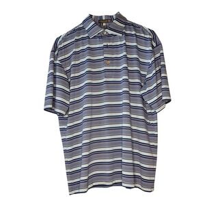Peter Millar Summer Comfort, Blue and Pink Striped, Polo Short Sleeve, Size Med